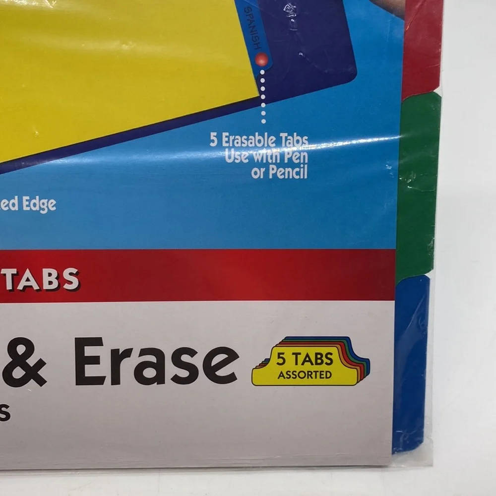 NWT Oxford Write and Erase Tab Dividers. Laminated tabs 8 1/2x11” 5 colors